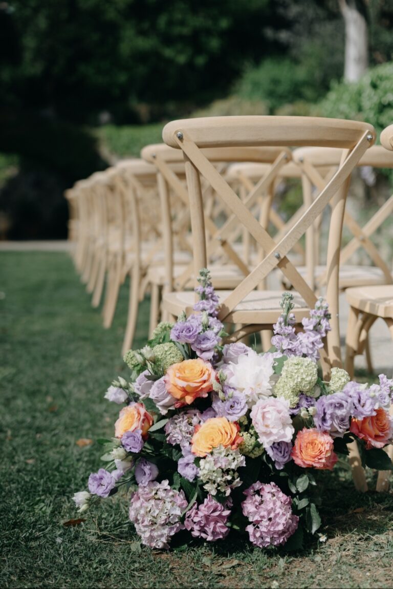 A ceremony aisle dressed in lavender and rose, Villa Le Fontanelle, Franci's Flowers Wedding Design