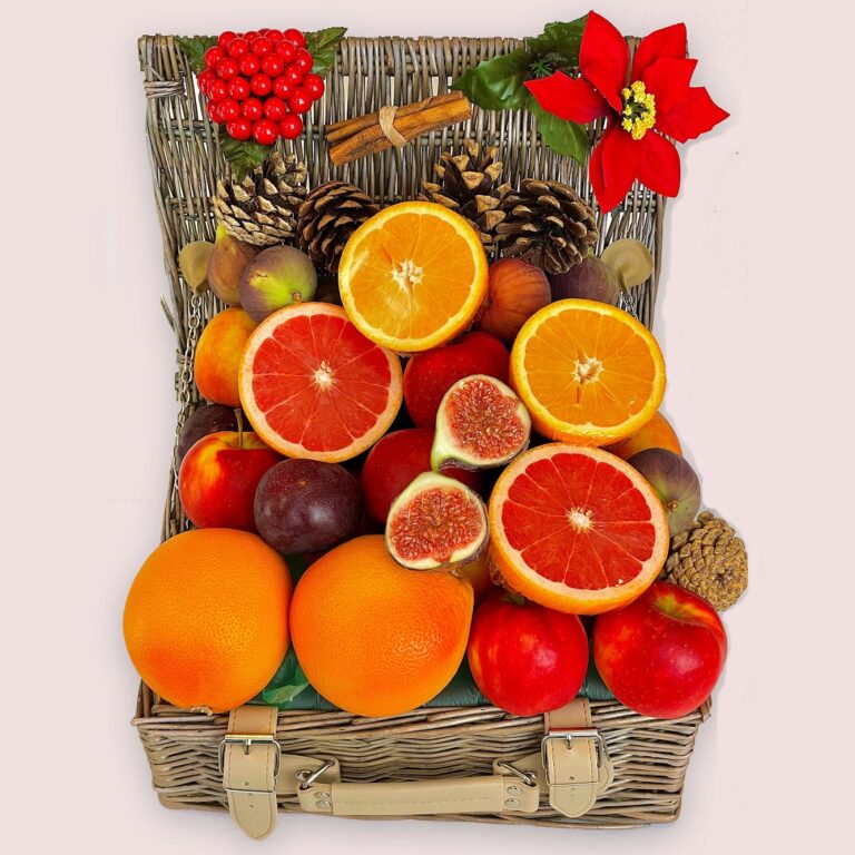 Wicker hamper of citrus, figs and orchard fruit, Fruity Gift