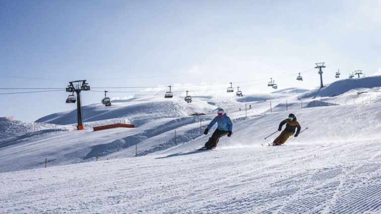 Skiers on the pistes at Melchsee-Frutt, Frutt Mountain Resort