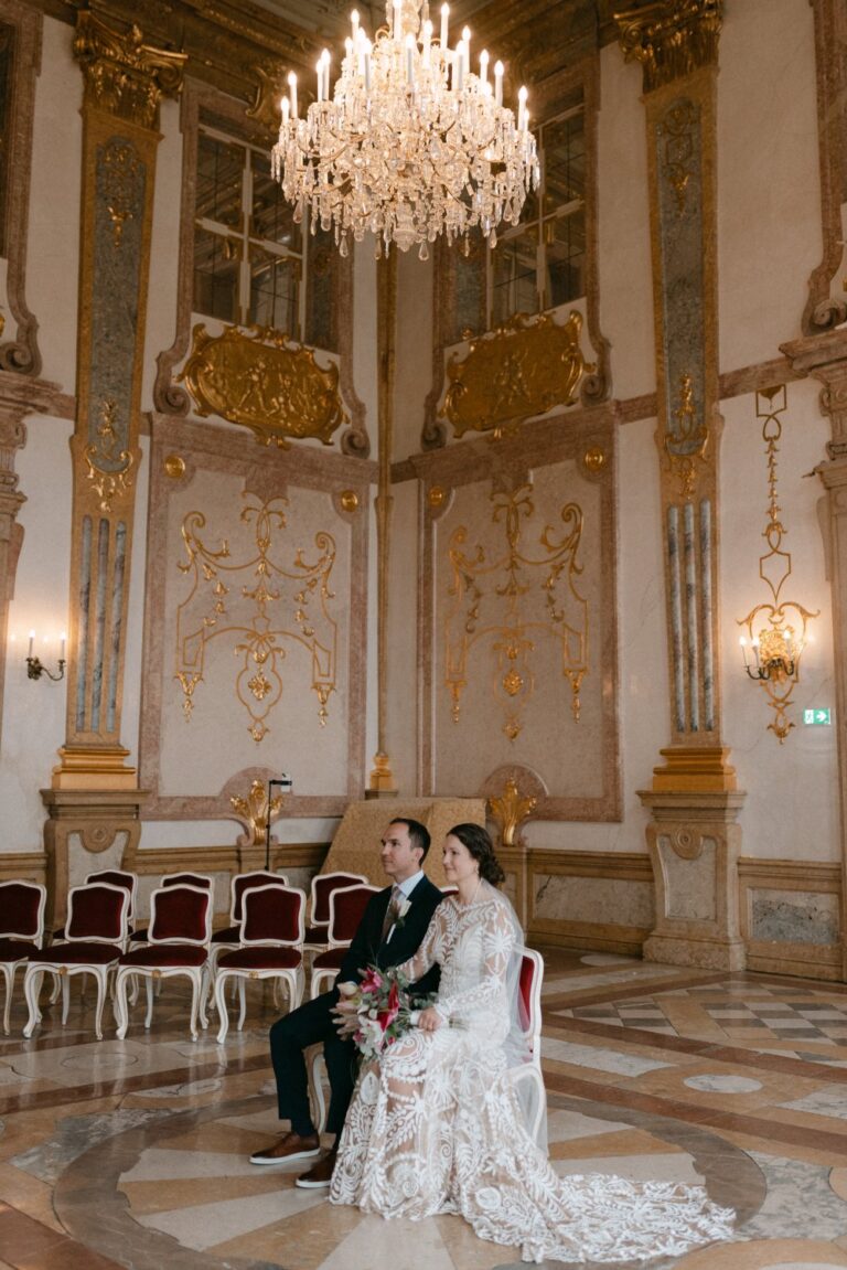Bride and groom in the Marble Hall, Schloss Mirabell, Getting Married In Austria