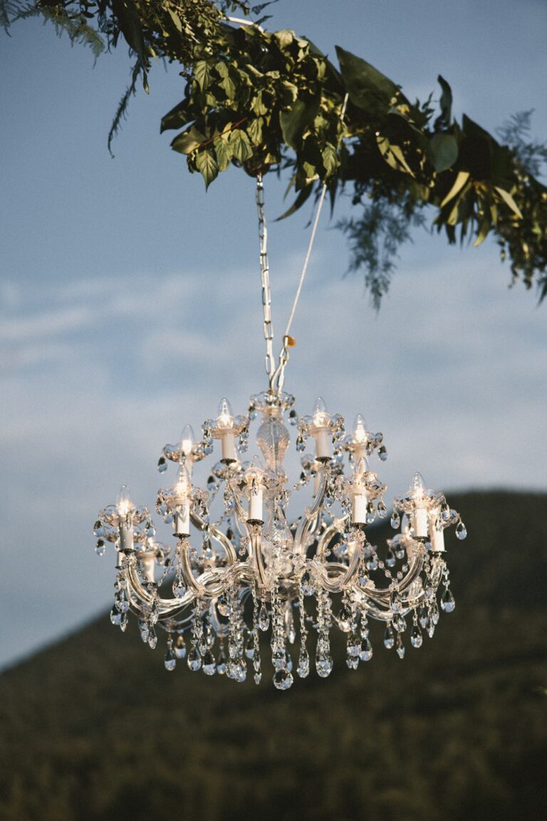 Chandelier hung above the terrace dinner, Rosewood Schloss Fuschl, Getting Married In Austria