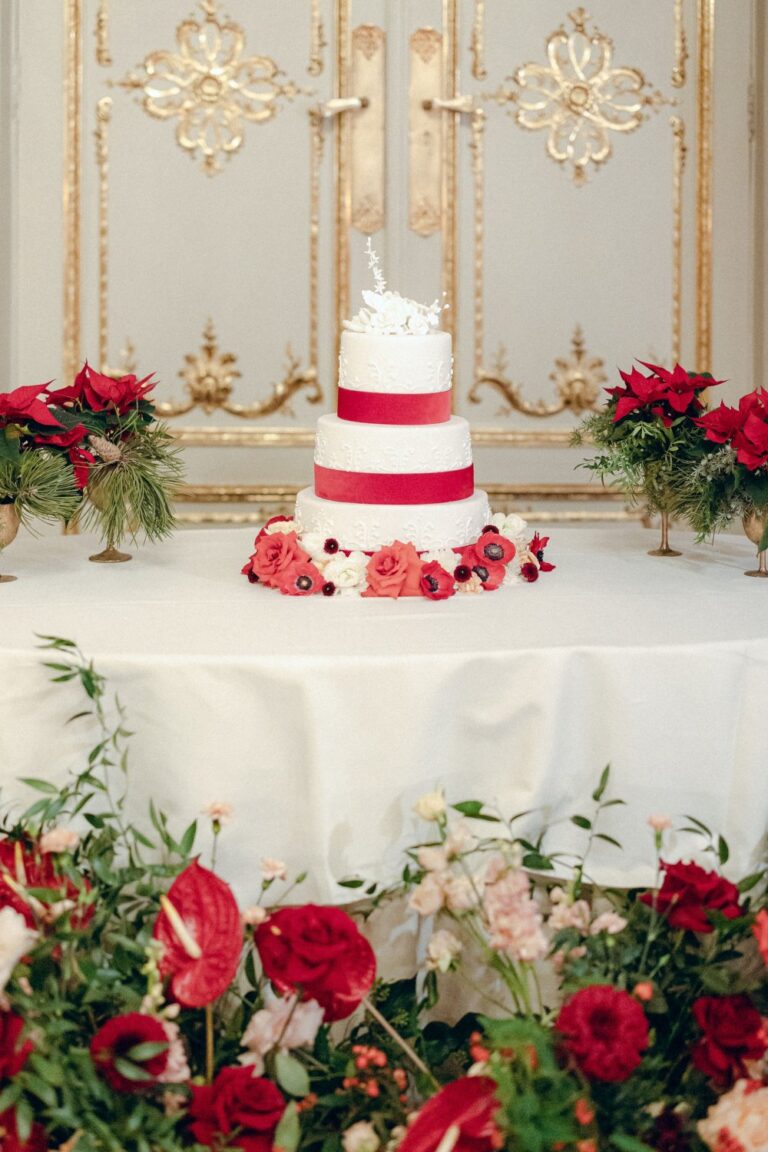 Wedding cake with red florals, Vienna, Getting Married In Austria