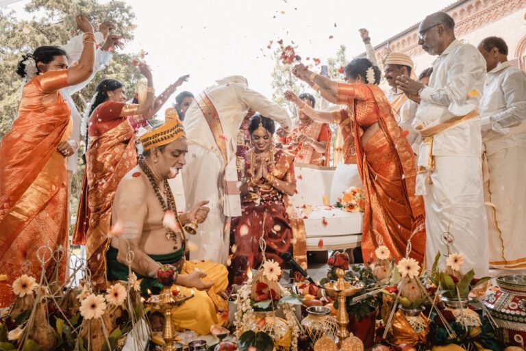 Petals thrown during an Indian wedding ceremony at Castello di Lajone, Piedmont, Giandomenico Cosentino Photography