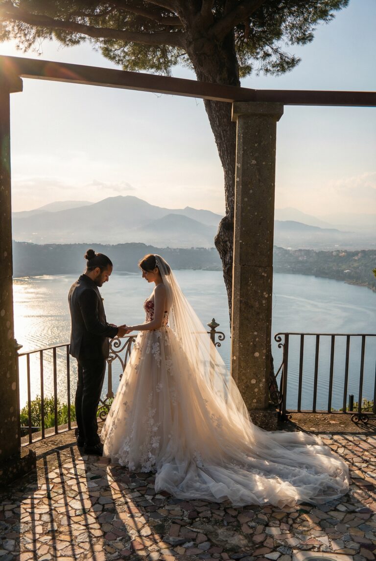 A couple on a terrace above Lake Albano, Giuliano Bausano