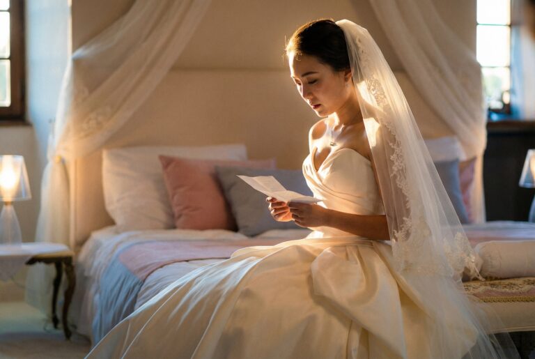 A bride reading a letter on her wedding morning, from a wedding in Slovakia, Giuliano Bausano