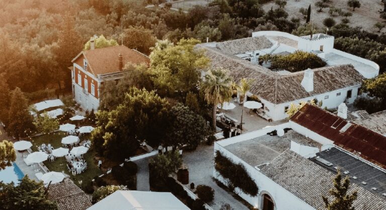 Aerial view of an Algarve country estate laid for a reception, Go2Wonderland