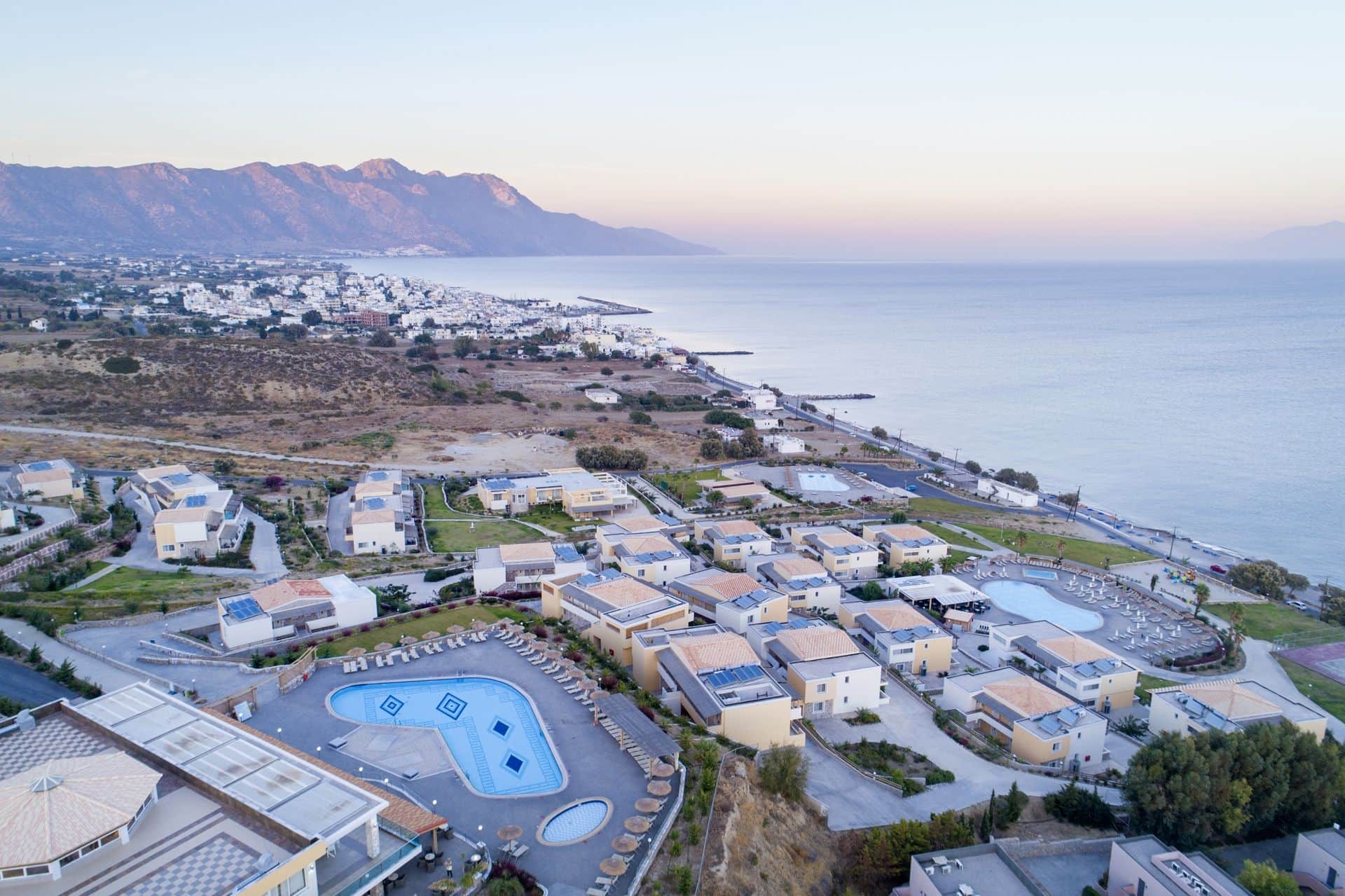 Aerial view of the hotel and the Kardamena coast, Grand Blue Kos Hotel