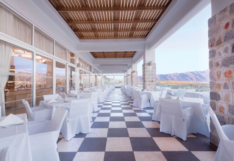 The veranda with its chequered floor, Grand Blue Kos Hotel