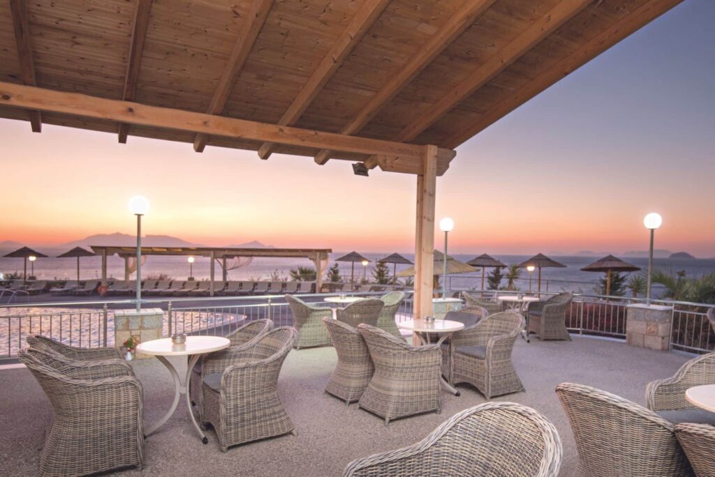 A bar terrace at sunset, Grand Blue Kos Hotel
