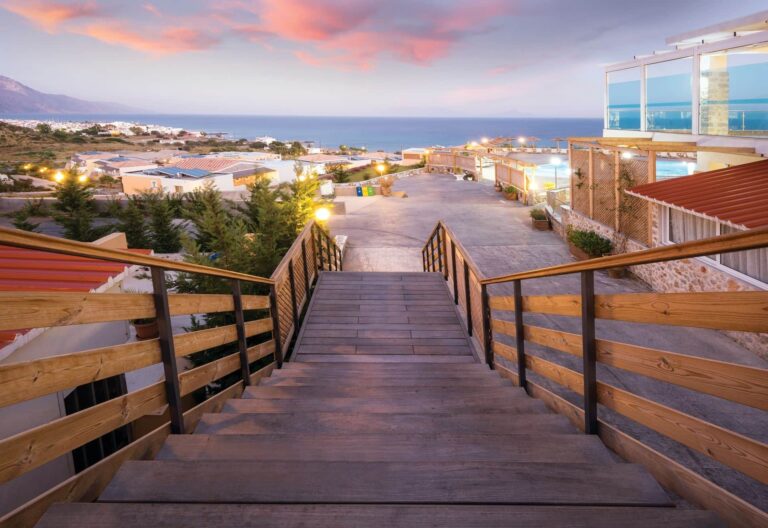The boardwalk down to the beach at dusk, Grand Blue Kos Hotel
