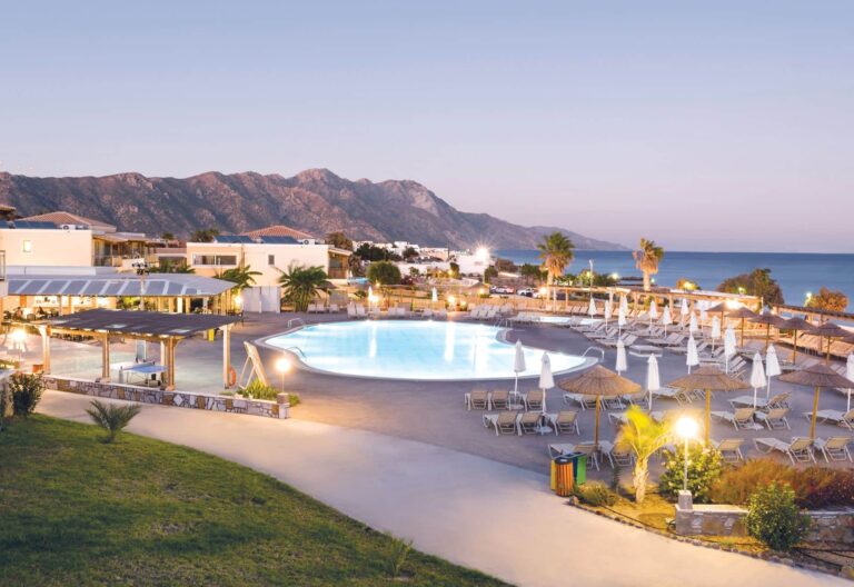 The Seabreeze pool at dusk, Grand Blue Kos Hotel