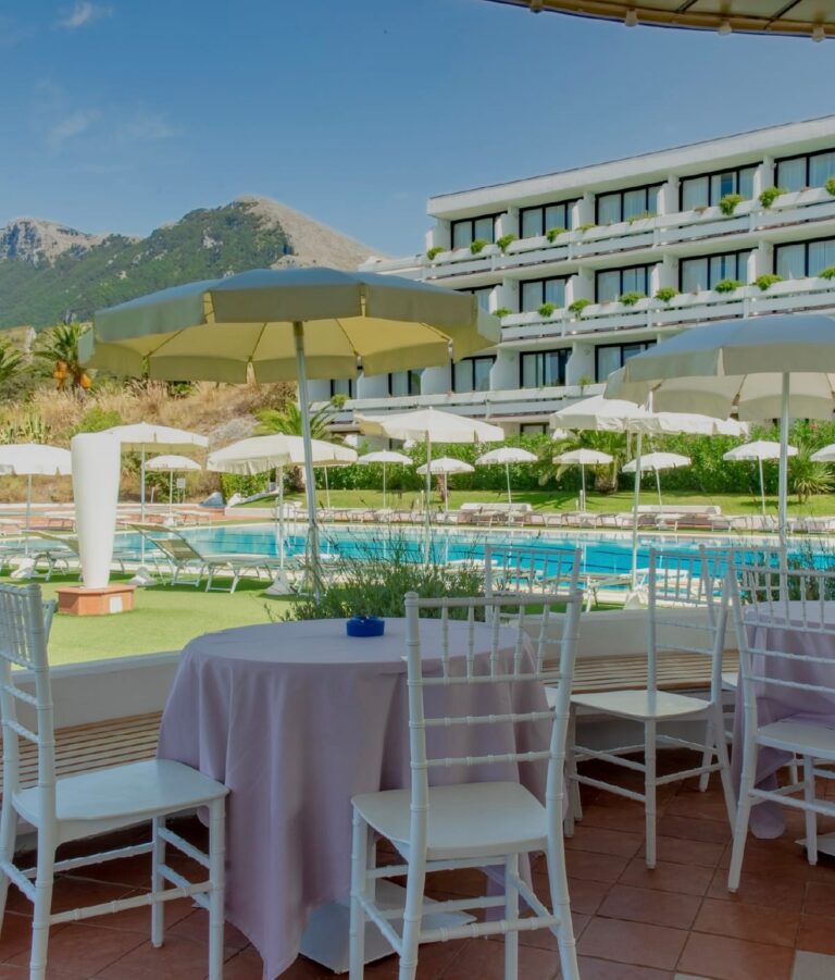 The Pool Bar Terrace with Hotel and Mountains, Grand Hotel Pianeta Maratea Resort