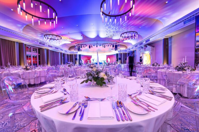 Round tables laid for a gala banquet, Grand Tirolia Kitzbuhel