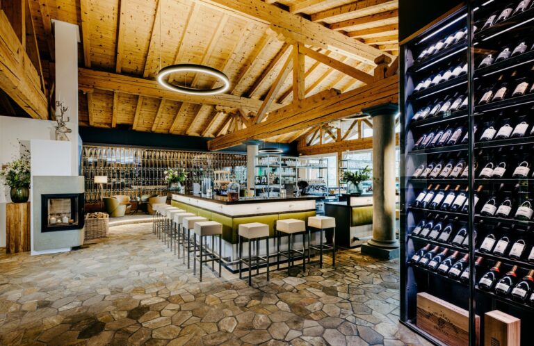 Bar and wine wall at the Gasthaus Eichenheim, Grand Tirolia Kitzbuhel