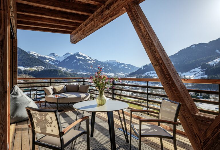 Balcony terrace overlooking the Kitzbühel Alps, Grand Tirolia Kitzbuhel
