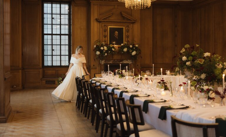 Long wedding breakfast table in the panelled room, The Grand Hotel & Spa York