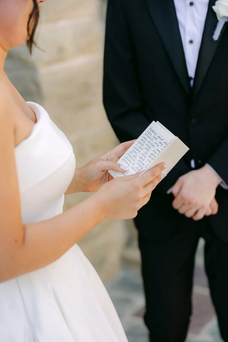 A bride reading her handwritten vows, courtesy of One & Only Production, Greystone Mansion