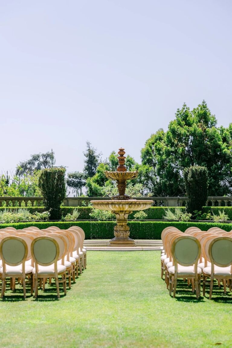 The ceremony aisle in the Formal Garden, courtesy of One & Only Production, Greystone Mansion