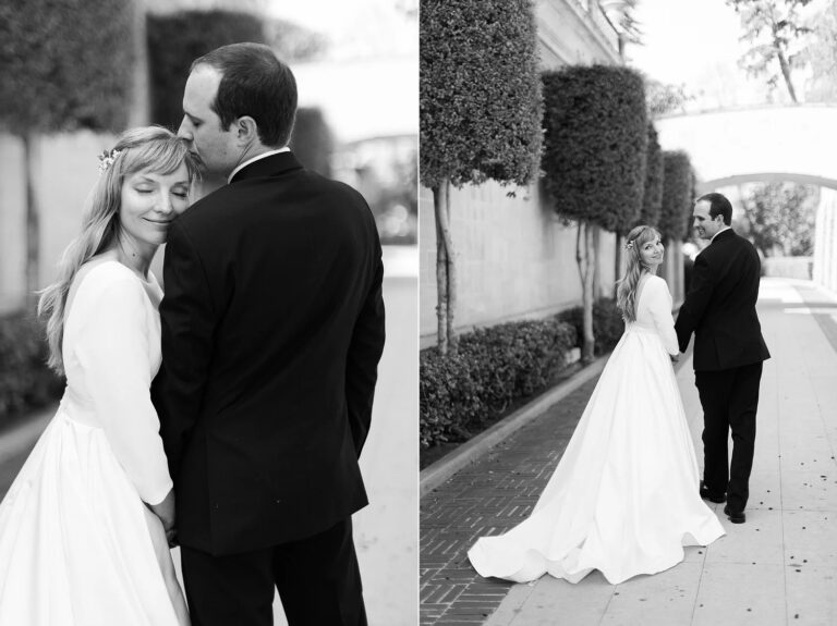A couple embraces on the garden path, courtesy of Danforth Neal Photography, Greystone Mansion