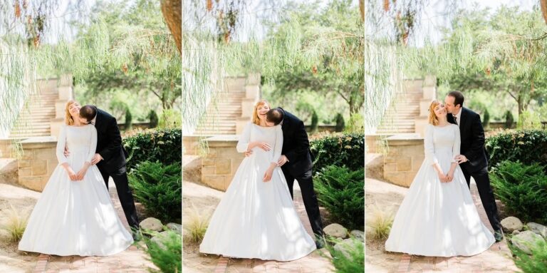 A couple laughing in the gardens, courtesy of Danforth Neal Photography, Greystone Mansion