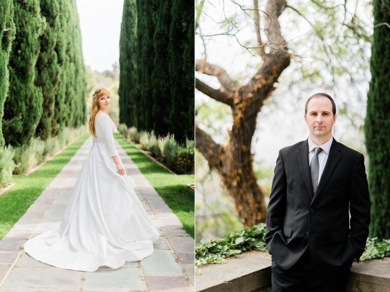 Bride and groom in the cypress allee, courtesy of Danforth Neal Photography, Greystone Mansion