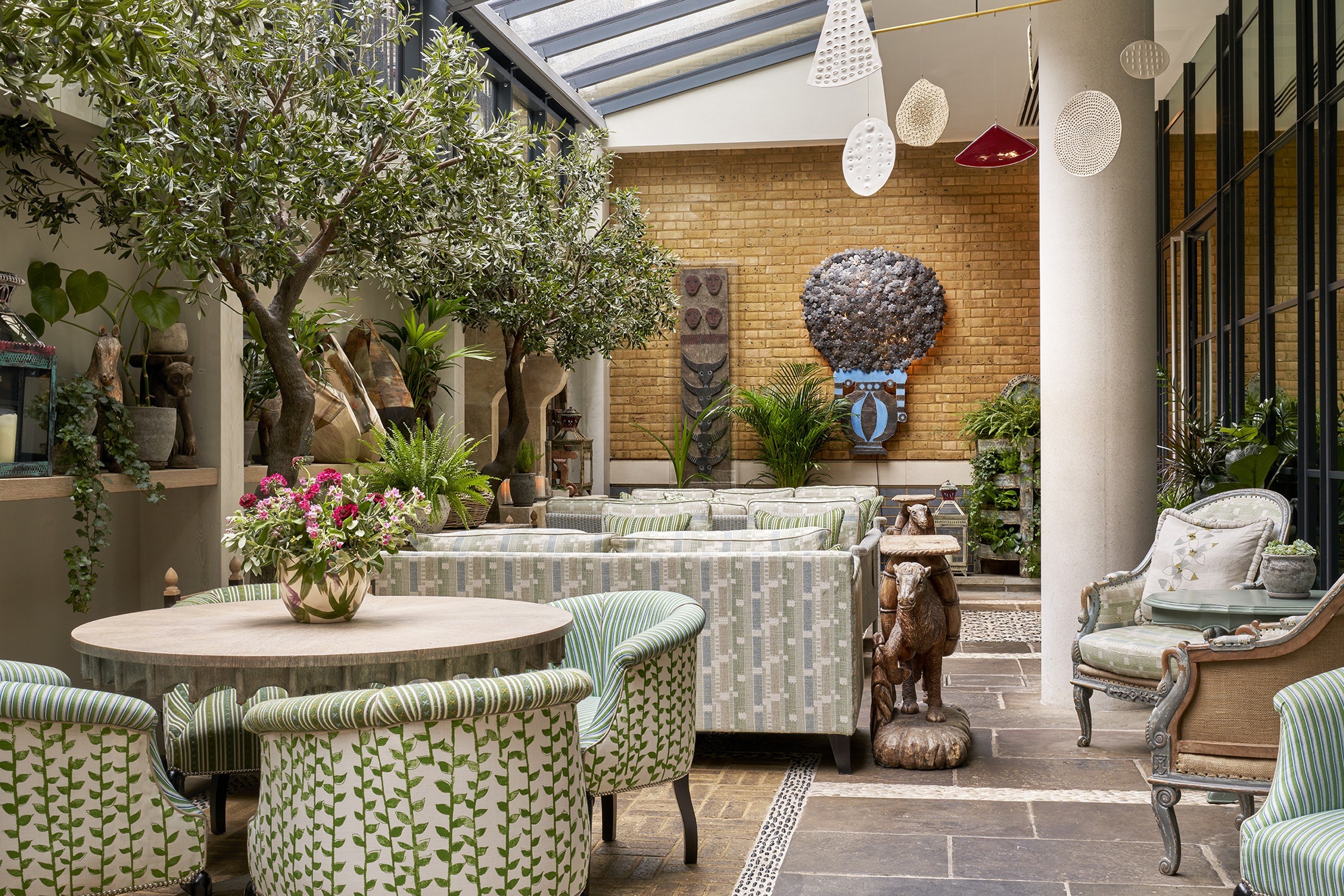 The Orangery, planted with olive trees, Ham Yard Hotel