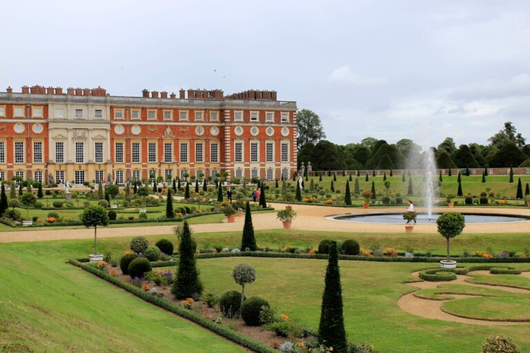 A fountain playing in the Privy Garden before the palace's south front, Hampton Court Palace