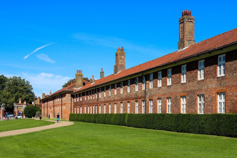 The long Tudor brick range beside the East Front lawns, Hampton Court Palace