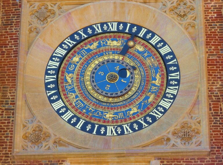 The Tudor astronomical clock above Anne Boleyn's Gateway in Clock Court, Hampton Court Palace