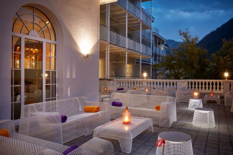 The Sessions terrace in the evening, Hard Rock Hotel Davos