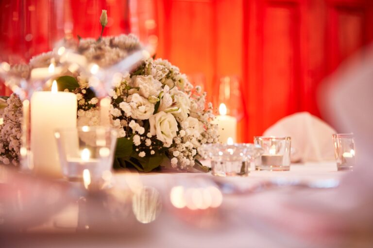 Floral table centrepiece in the Chapel, Hard Rock Hotel Davos