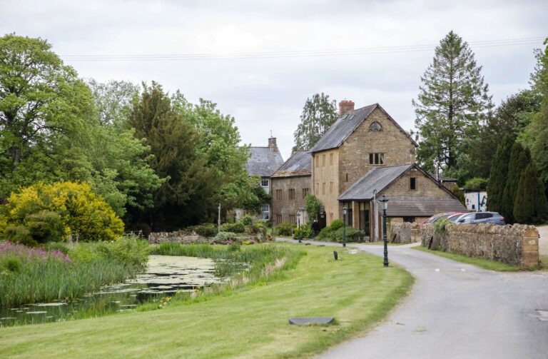 The mill grounds, the lake and the buildings beyond, Haselbury Mill