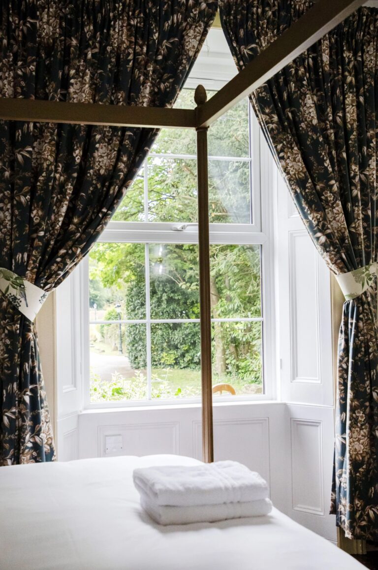 A bedroom bay window with countryside views, Haselbury Mill