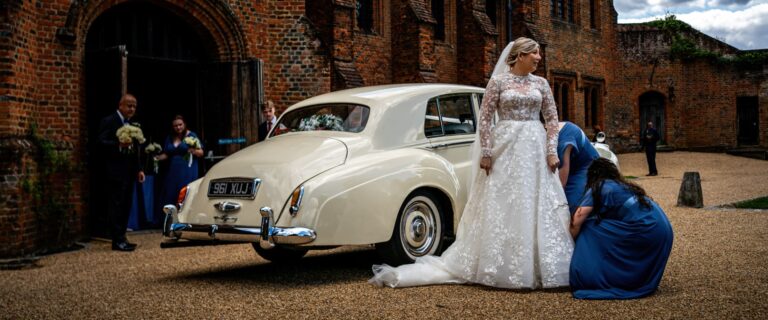 A wedding car at the entrance to the Old Palace, Hatfield House
