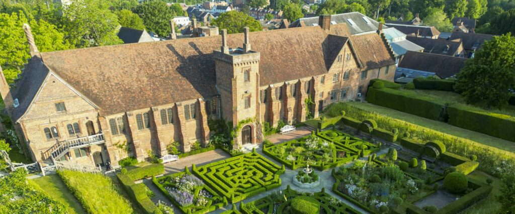 Aerial view of the Old Palace and the Knot Garden, Hatfield House