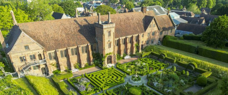 Aerial view of the Old Palace and the Knot Garden, Hatfield House