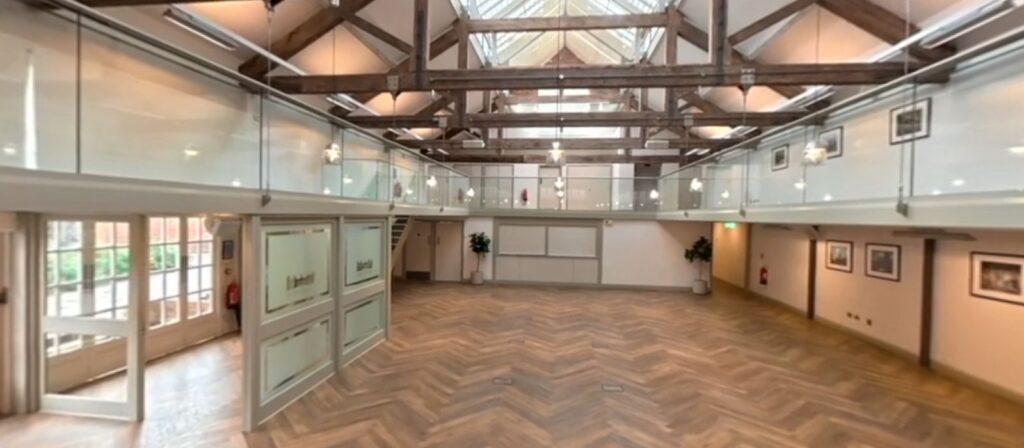 The Riding School with its glass roof and timber beams, Hatfield House