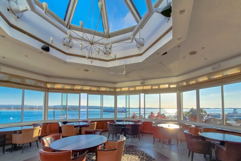 The domed lounge with sea views, The Haven Hotel, Poole