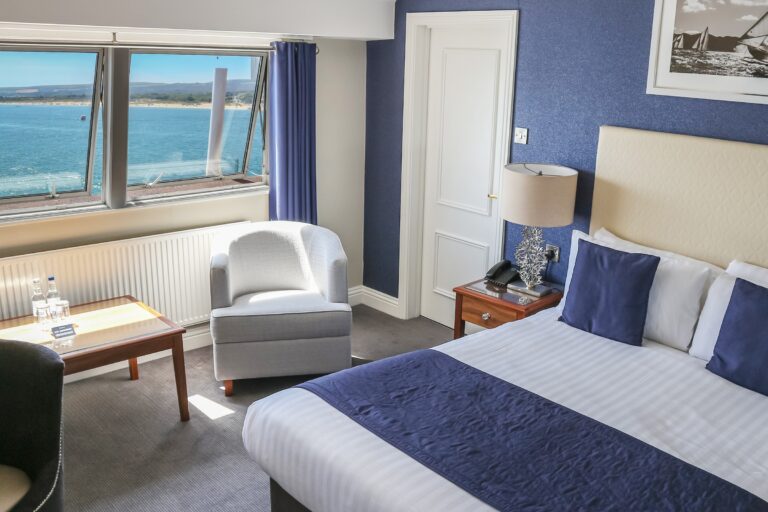 A superior bedroom looking over the bay, The Haven Hotel, Poole