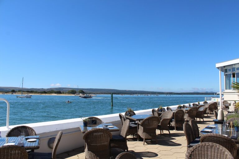 Terrace tables looking across Poole Bay, The Haven Hotel, Poole