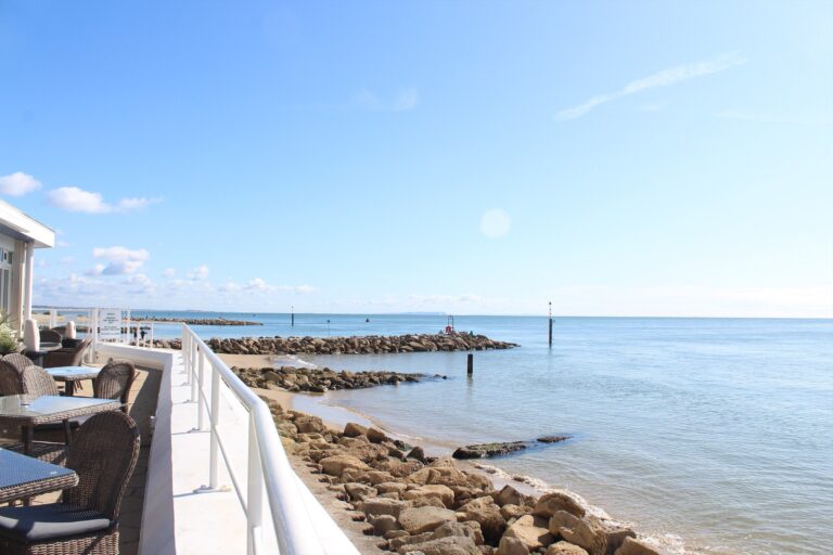 The shoreline seen from the hotel terrace, The Haven Hotel, Poole