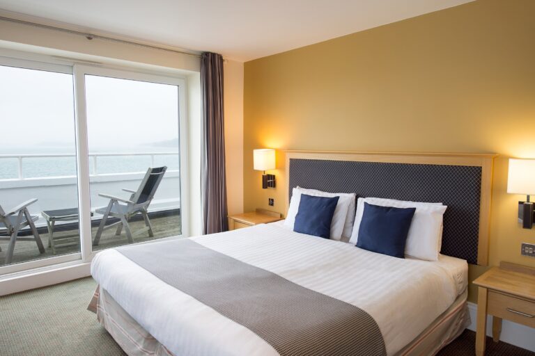 A sea-view bedroom at the Haven Hotel, The Haven Hotel, Poole