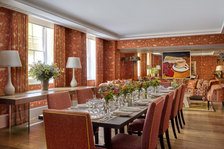 The Rocklin Room, a long private-dining table, Haymarket Hotel