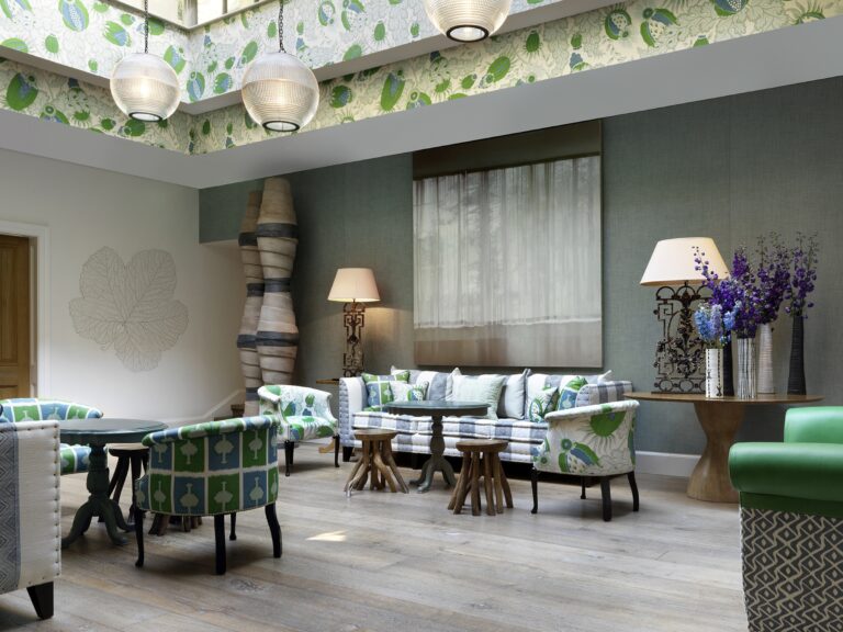 The Conservatory lounge, beneath a leaf-painted ceiling, Haymarket Hotel