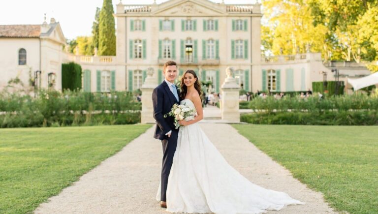 Lucy and James on the gravel avenue in front of Château de Tourreau, Provence (film still), HD Moments