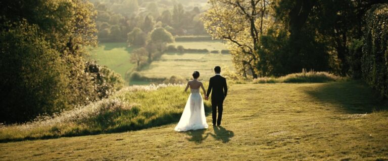 Harry and Yuka walk across the parkland at Hedsor House in evening light (film still), HD Moments