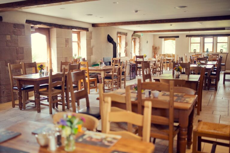 The Old Stableyard, the beamed restaurant where breakfast is served the morning after, Heaton House Farm