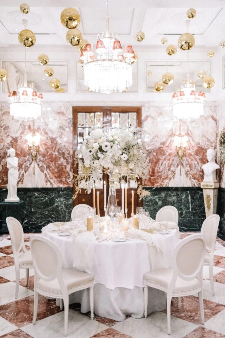 Proposal dinner set up in a marble room at Hotel Sacher, Vienna, High Emotion Weddings