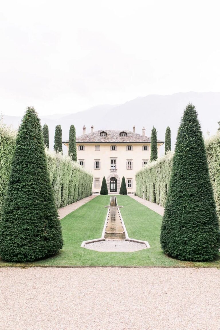 Clipped cypress garden and villa on Lake Como, High Emotion Weddings