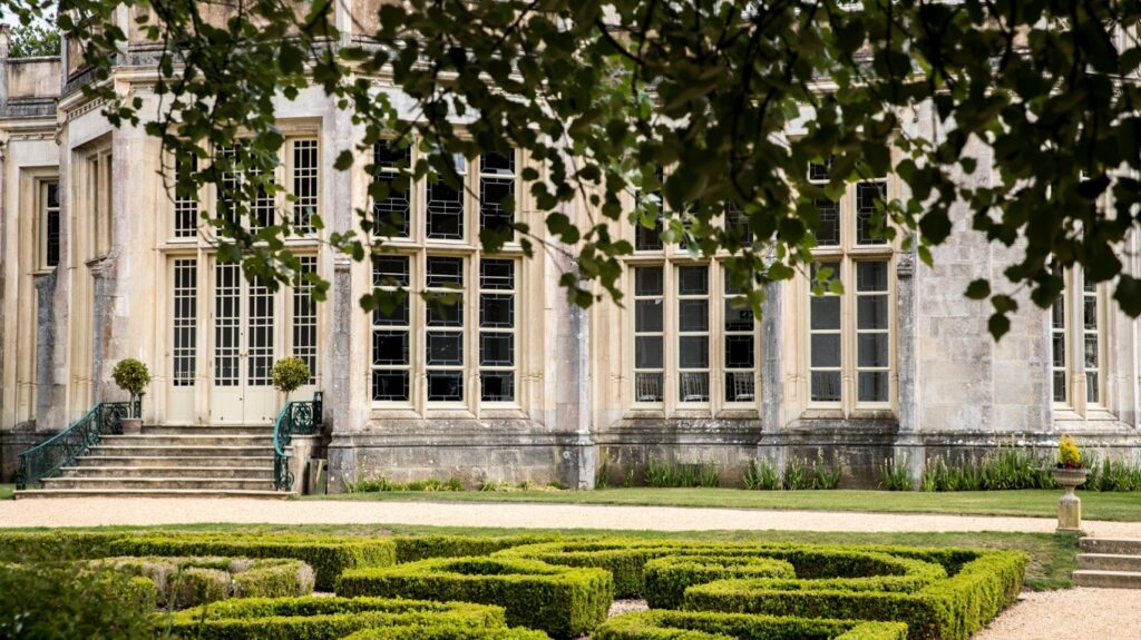 The castle's garden front and clipped parterre, Highcliffe Castle